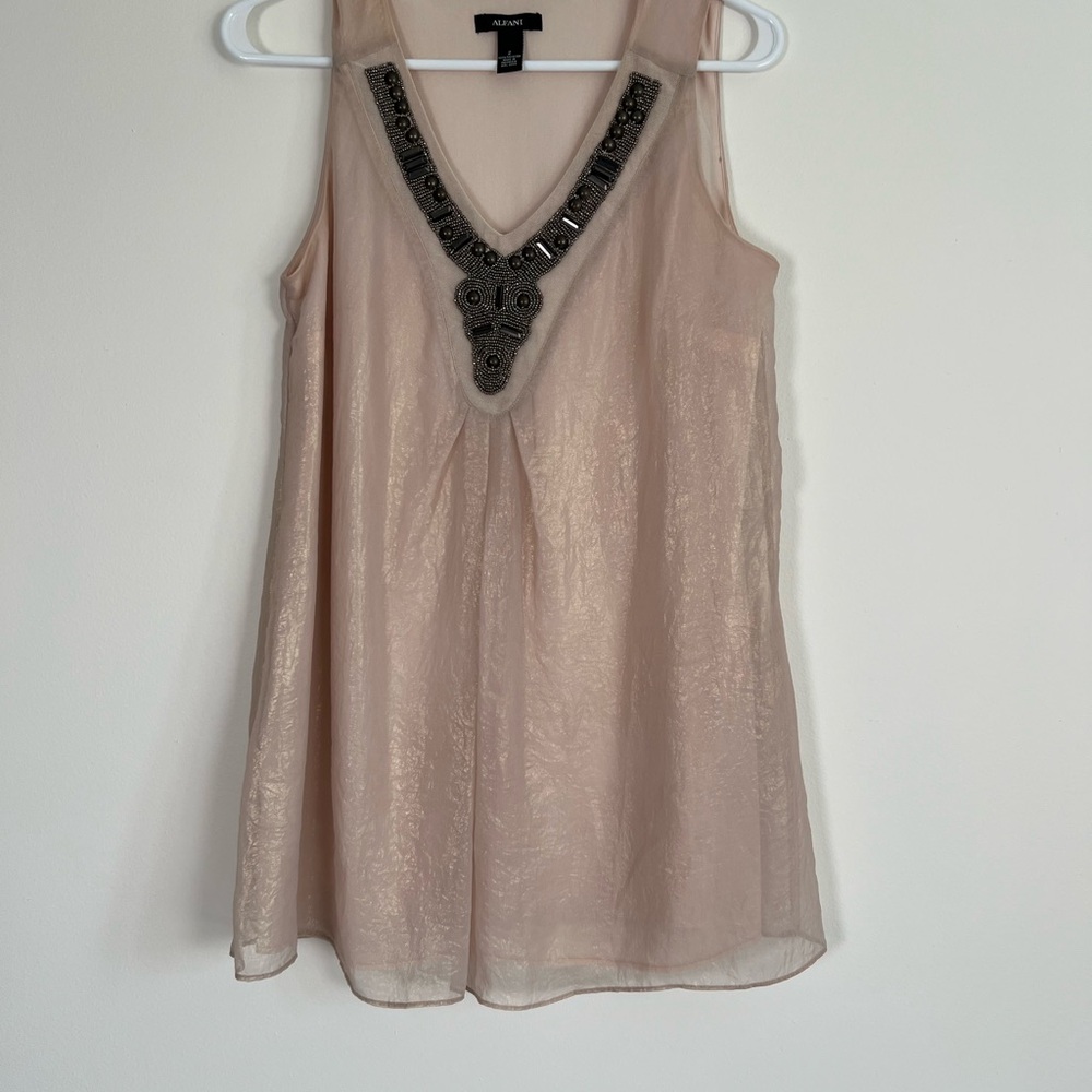 Alfani Beige Beaded V-Neck Top